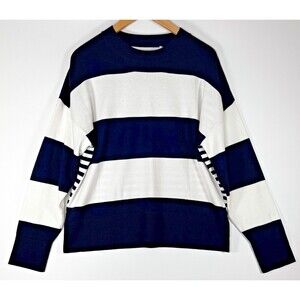 Barbour Bradley Stripe Jumper Women's Small Navy White Cotton Sweater Preppy